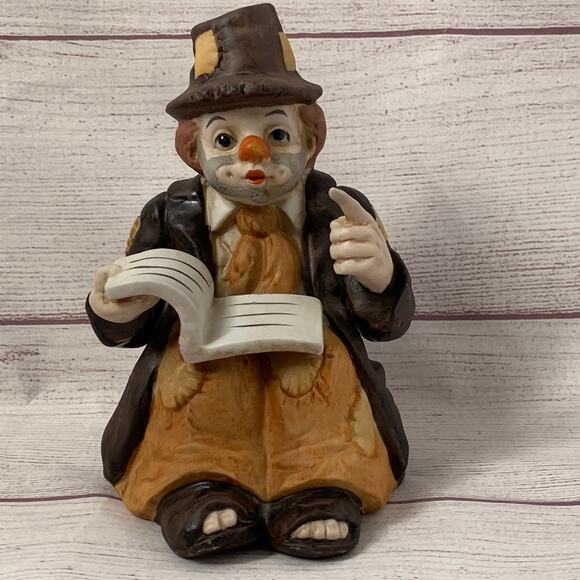 Sun Saint Clown Porcelain Music Box Hobo Reading and Holding a Book 7"H - Picture 1 of 16